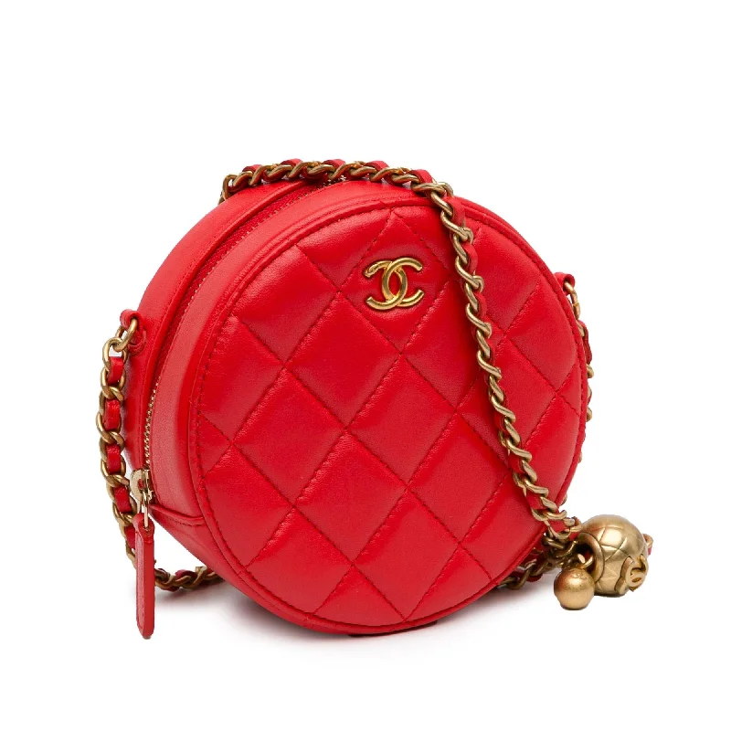 Chanel CC Quilted Lambskin Pearl Crush Round Clutch with Chain (NXSLvp)