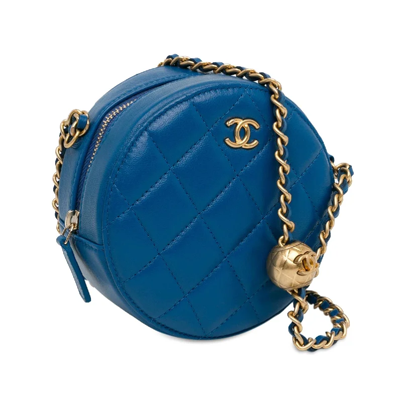 Chanel CC Quilted Lambskin Pearl Crush Round Clutch with Chain (Yjxo07)