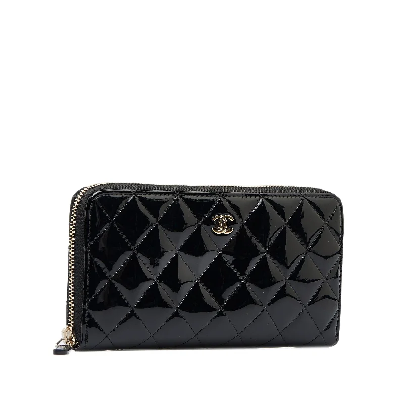 Chanel CC Quilted Patent Zip Around Long Wallet (mAjQ1j)