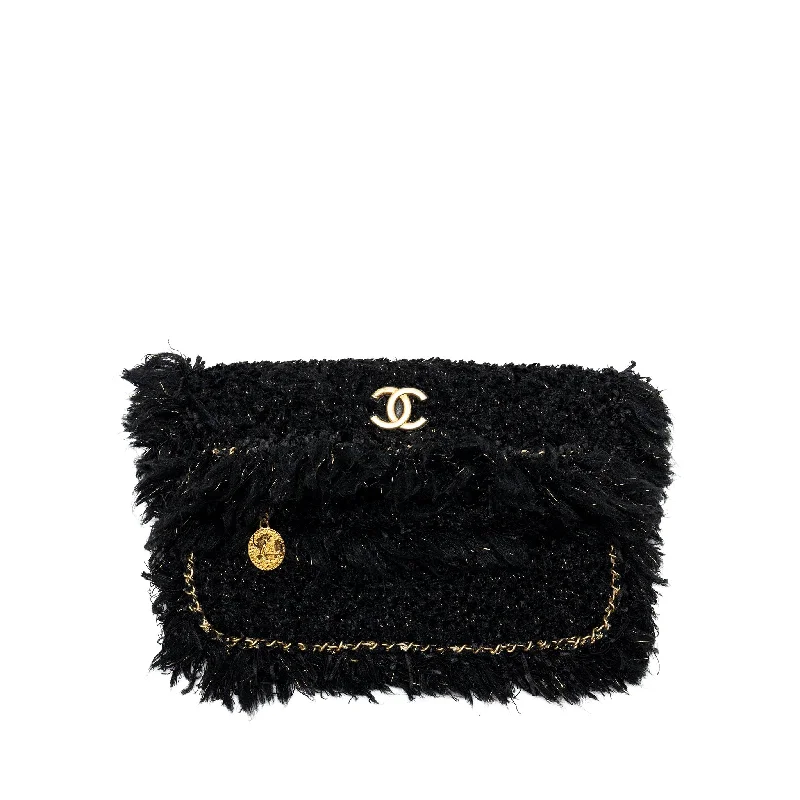 Chanel Fringe Paris Cosmopolite Clutch Tweed Black GHW