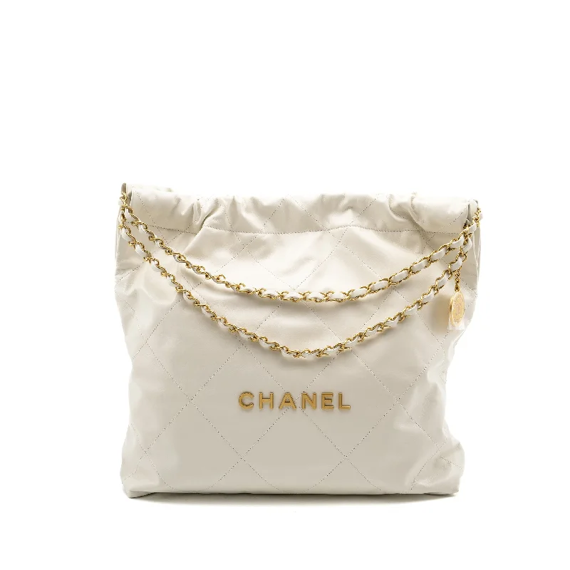 Chanel Medium 22 Bag Calfskin White GHW (Microchip)