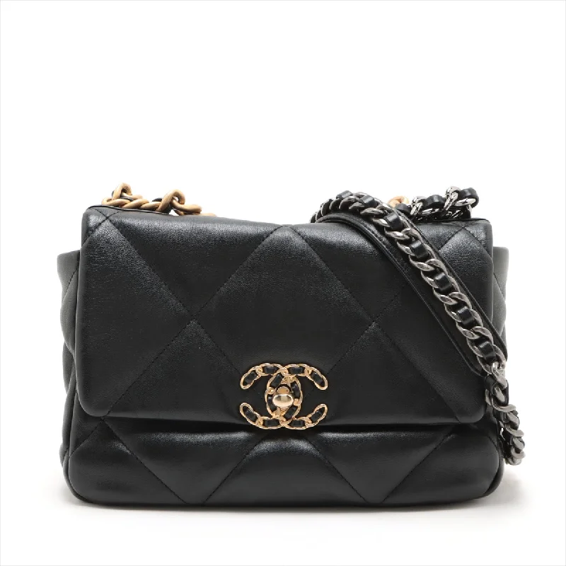 Chanel 19  Chain Shoulder Bag Black Gold  AS1160