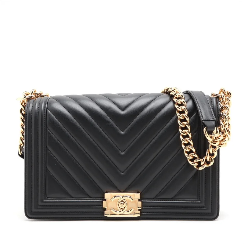 Water-resistant travel backpacksChanel Boy Chanel 28   Chain Shoulder Bag Black Gold  28th A92193