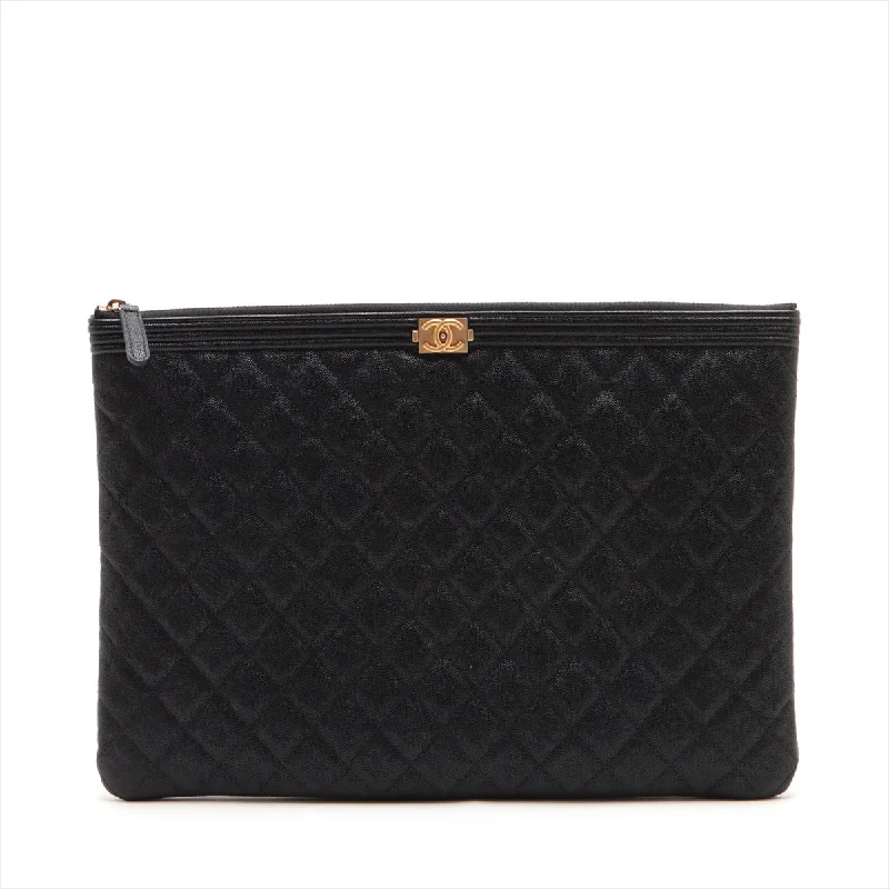 Chanel Boy Chanel Caviar S Clutch Bag Black Gold  25th