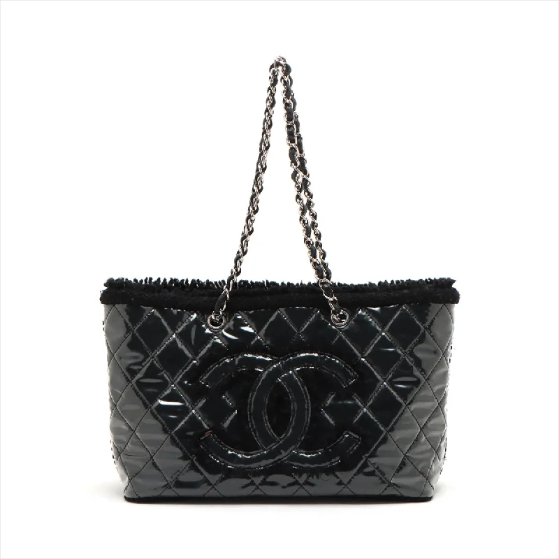 Chanel Coco Vinyl Leather Tote Bag Black Silver Gold  13th