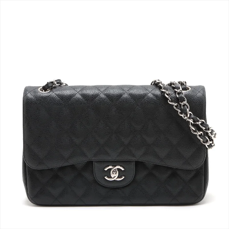 CHANEL DECAMATRASSE 30  Caviar S Double Flap Double Chain Bag Black Silver  15th A58600