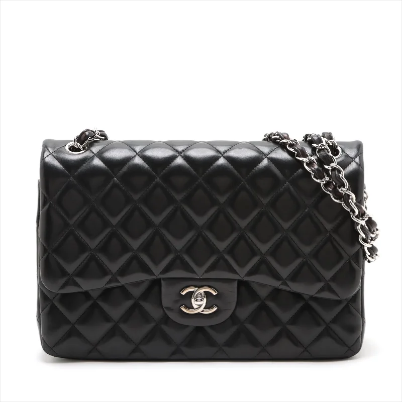 CHANEL Decamatrasse 30 Double Flap Chain Bag Black Silver Lambskin A58600