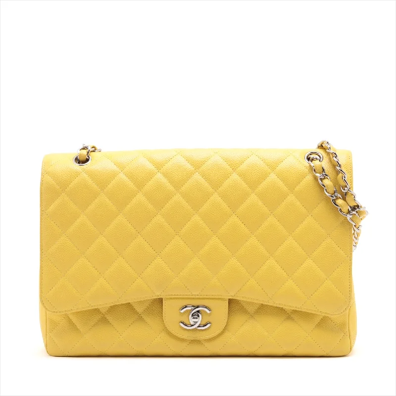 High-quality leather messenger bagsCHANEL DECAMATRASSE 34 MAXI Caviar S Single Flap Double Chain Bag Yellow Silver  13th A58601