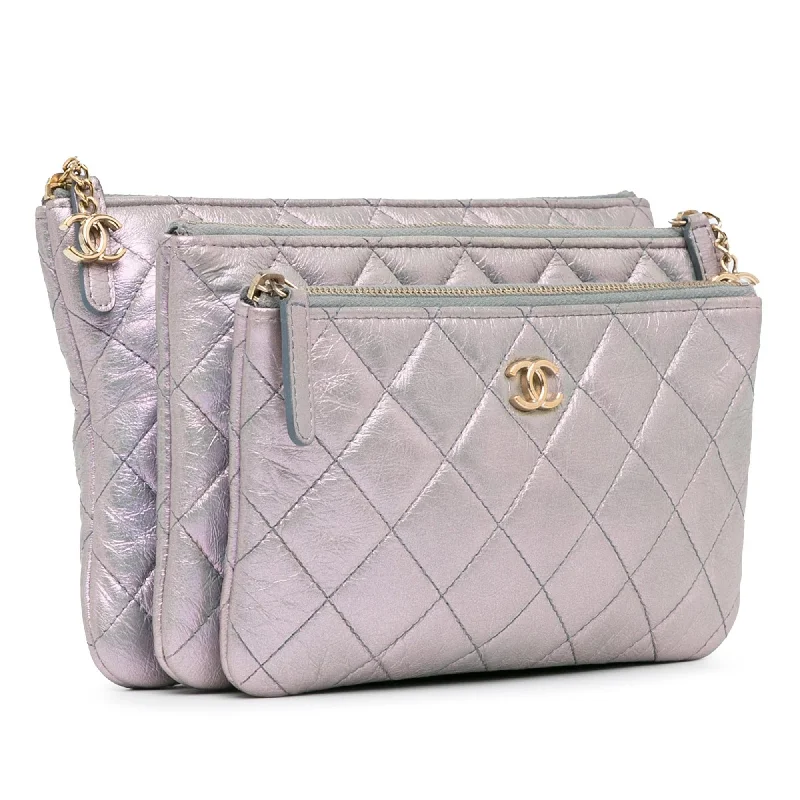 Luxury bags with chain strapsChanel Iridescent Crumpled Calfskin Trio Cosmetic Case (znMKyB)