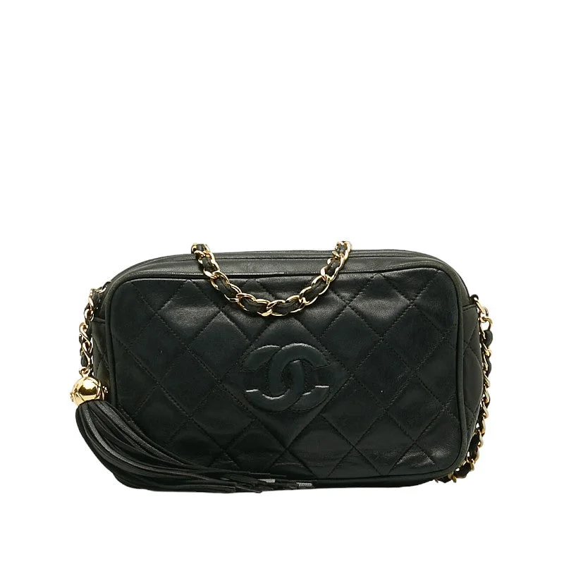 Chanel Matrases Coco Fringe Sloping Chain Shoulder Bag Dark Green Lambskin  CHANEL