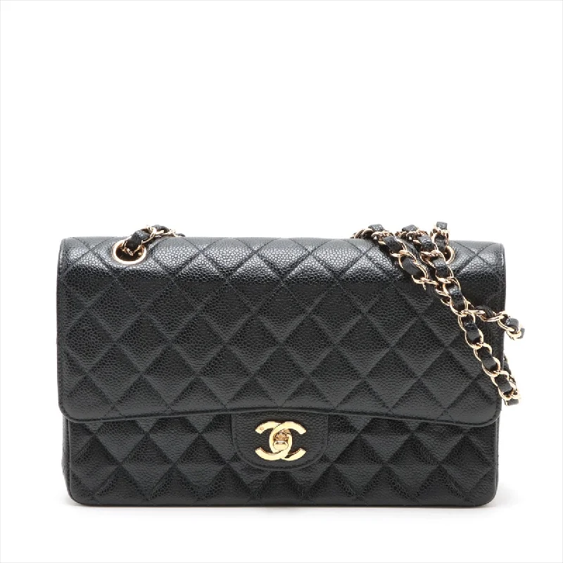 Chanel Matrasse 25 Caviar S Double Flap Double Chain Bag Black Silver  8th A01112