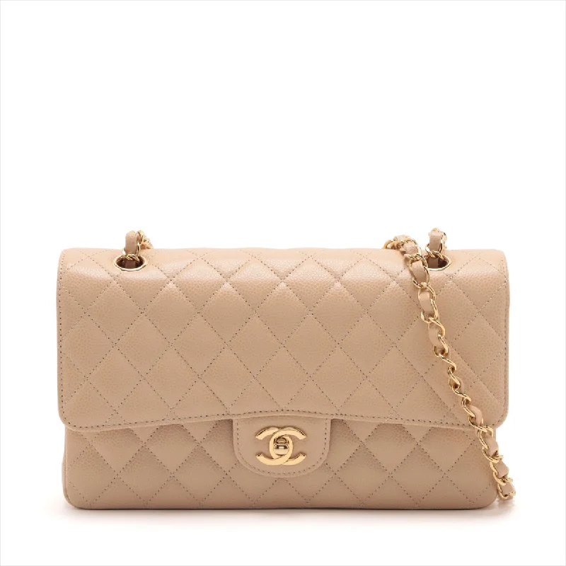 Chanel Matrasse Caviar S Double Flap Double Chain Bag Beige Gold