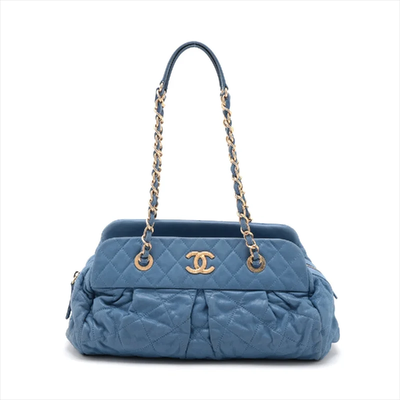 Chanel Matrasse  Leather Chain Handbag  Blue Gold  15th