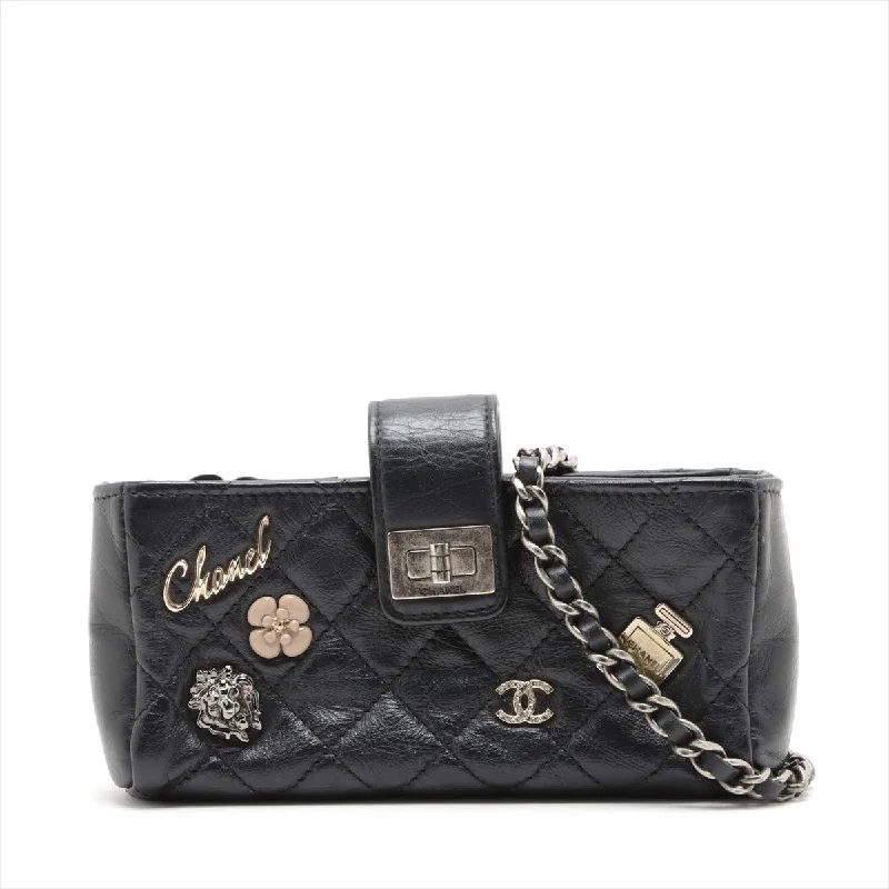 Chanel Matrasse Leather Chain Shoulder Bag Black Silver Gold  20th