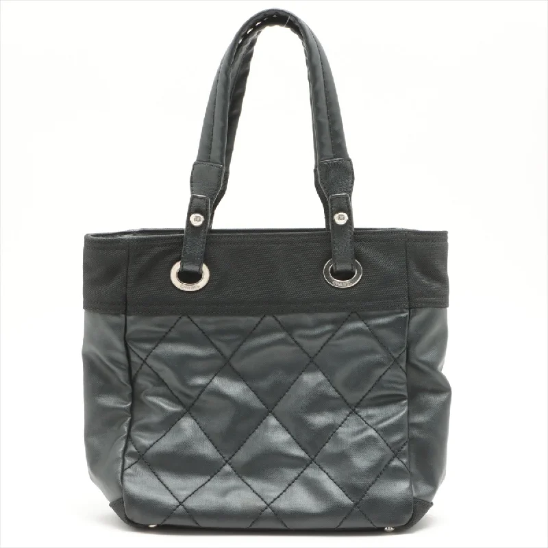 CHANEL PARIBIARITZ PM  Linen Tote Bag Black Silver Gold