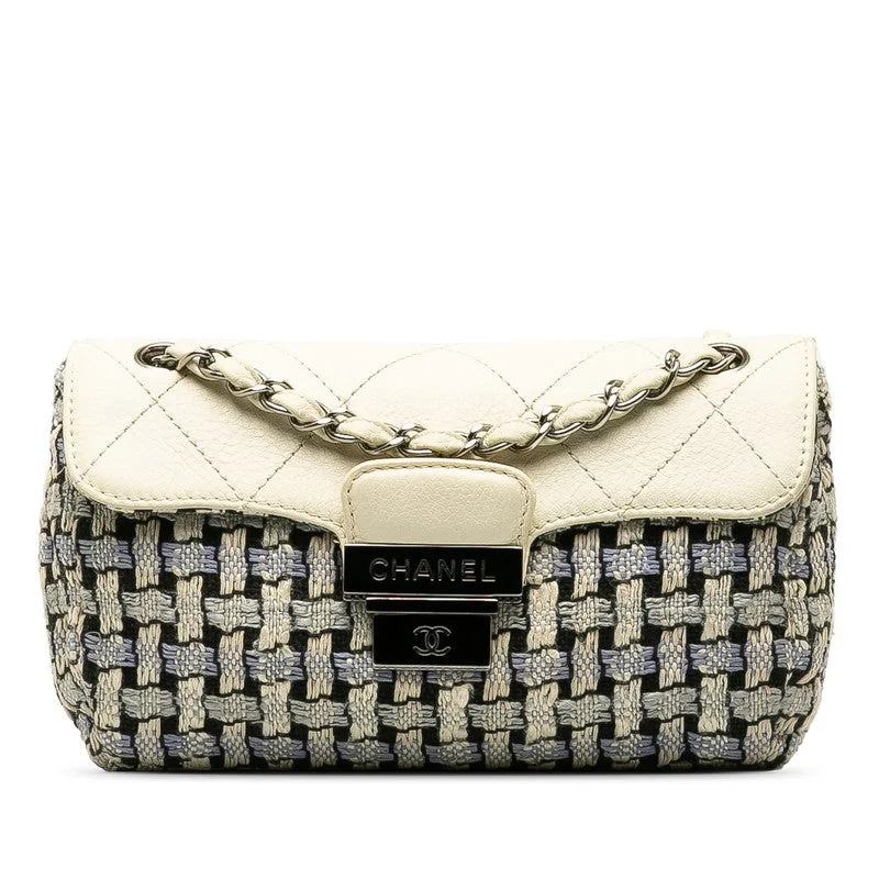 CHANEL Wild Stitch Flap Bag in Tweed Wool White Blue