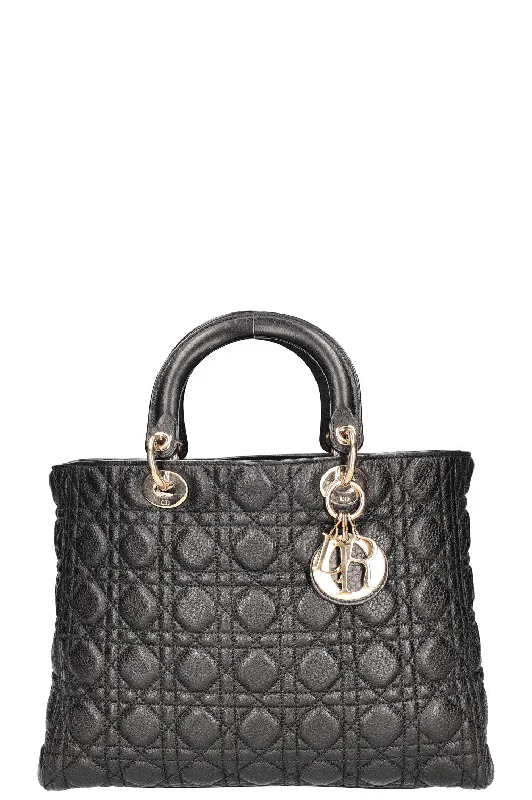 CHRISTIAN DIOR Lady Dior Bag Quilted Grained Calfskin Black