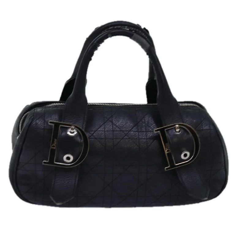 CHRISTIAN DIOR Lady Dior Canage Hand Bag Lamb Skin Black Auth ep4484