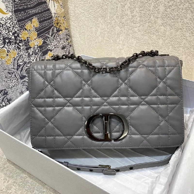 Christian Dior Large Caro Bag Grey Padded Macrocannage, Dark Grey