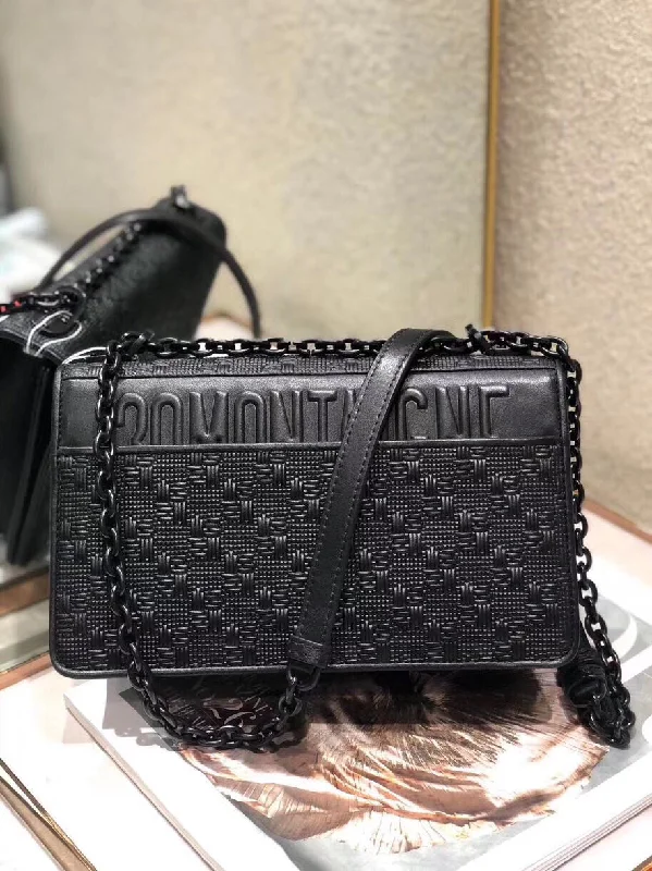 Dior 30 Montaigne Chain Bag In Black Braided Lambskin