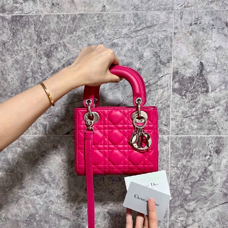 Lady Mini Lambskin Adjustable Strap Hot Pink SHW