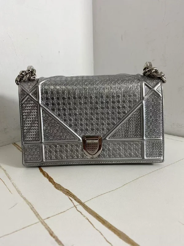 Christian Dior Diorama Silver Leather Crossbody Bag